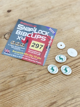 BFR clips for race numbers costs four pounds ninety five per pack of four